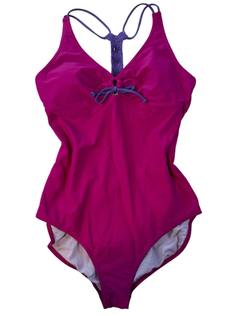 prAna One Piece Swimsuit Women’s Large Pink Purple Braided Back Cutout Swim - Picture 2 of 5